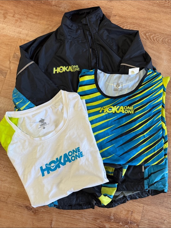 Hoka One One Tops - Hoka One One Women’s Black Jacket with Blue & Yellow Striped Top